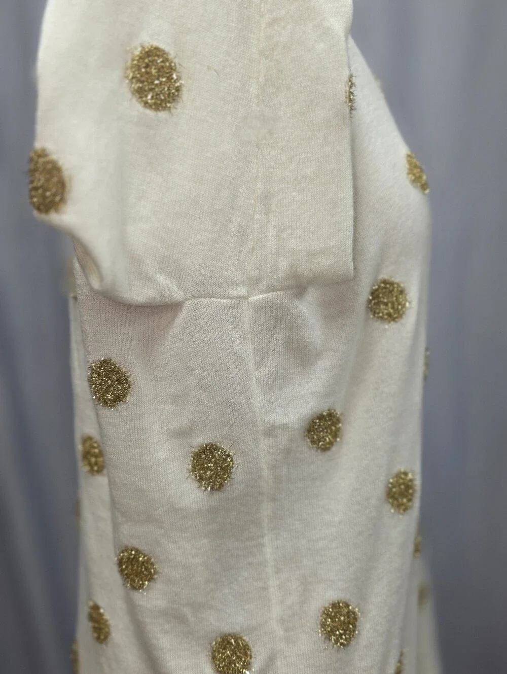 Talbot's Women's Cream Crewneck Sweater with Gold Tinsel Pom-Pom Dots